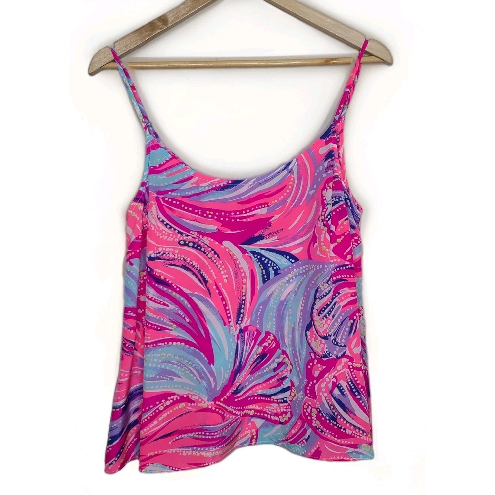 Lilly Pulitzer Graycee Oh My Guava Pink Multicolor 100% Silk Cami‎ Top Size M